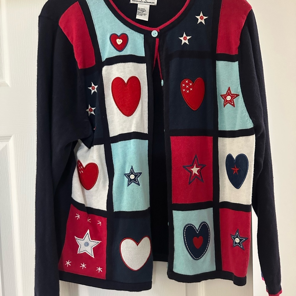 SIZE LARGE VINTAGE APPLIQUÉ SWEATER BUTTON DOWN WOMENS